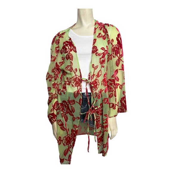 Urban Outfitters Kimono Wrap Cover Up Sheer Cardigan Festival Top Boho Burnout - Picture 5 of 10